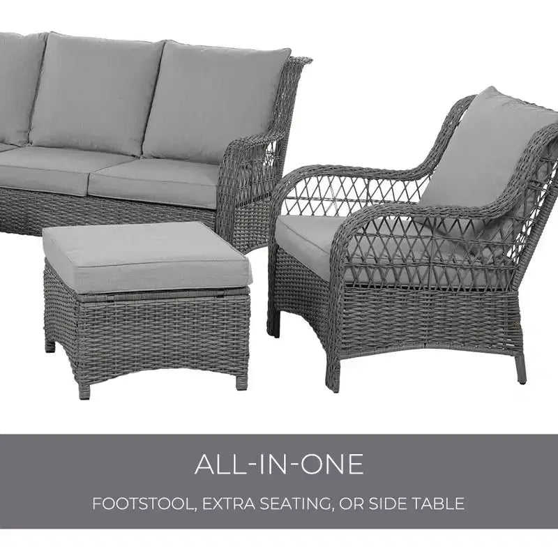 GRANDPATIO Polyethylene (PE) Wicker 5 - Person Seating Group with Cushions
