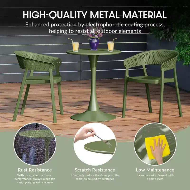 WestinTrends Playa 5-Piece Round Metal Bistro Dining Table Set And Stackable Resin Patio Dining Side Chairs