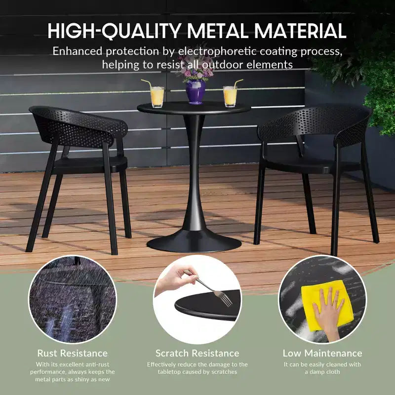 WestinTrends Playa 5-Piece Round Metal Bistro Dining Table Set And Stackable Resin Patio Dining Side Chairs