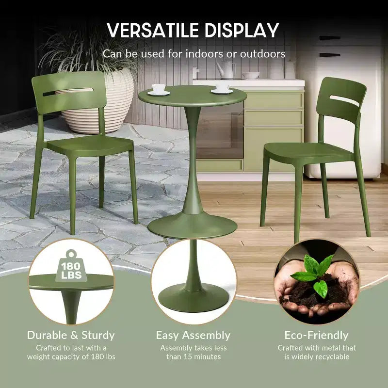 WestinTrends Playa 3-Piece Indoor Outdoor Metal Patio Dining Table Set With Stackable Patio Chairs