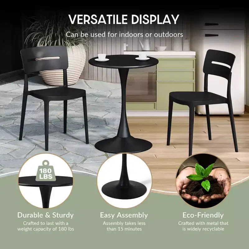 WestinTrends Playa 3-Piece Outdoor Indoor Metal Patio Dining Table Set With Stackable Patio Chairs