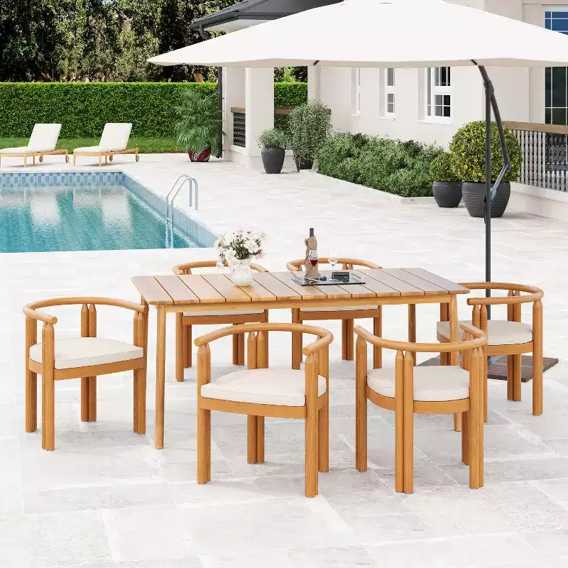 Christopher Knight Home Mordak Rustic 7 Piece Patio Acacia Wood Dining Set with Cushions