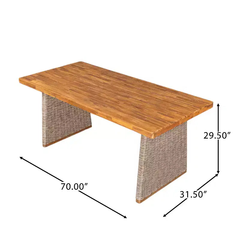 Christopher Knight Home Liliana Rustic 6 Piece Outdoor Acacia Wood Dining Set with Rattan Slatted Table and Cushions