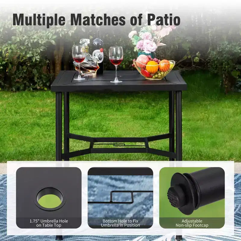 Captiva Designs 3pc Outdoor Patio Metal Bar Height Table & Bar Swivel Chair with Cushion and Armrest