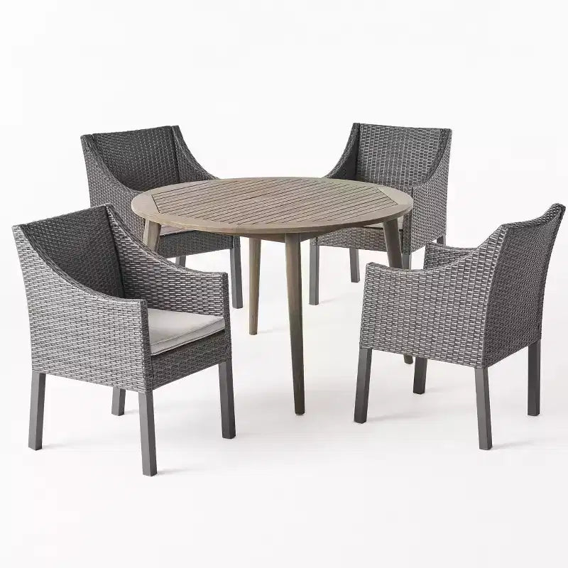 Christopher Knight Home Torrence Outdoor Acacia Wood and Wicker 5 Piece Dining Set with Cushion