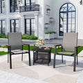 Captiva Designs 3pc Outdoor Patio Dining Steel Table & Gray Wood-look Arm Textilene Sling Chairs
