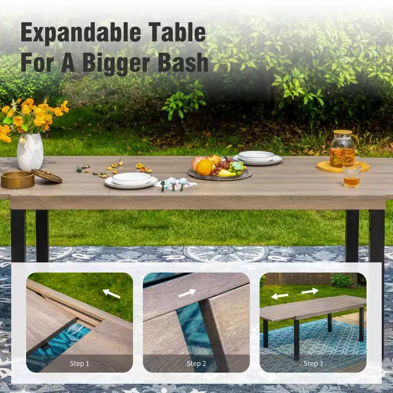 Captiva Designs 7pc Outdoor Patio Expandable Steel Dining Table & Brown Textilene Arm Chairs