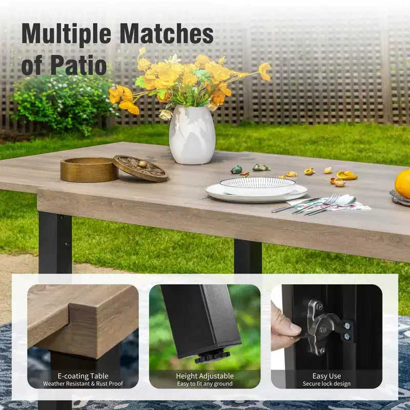 Captiva Designs 7pc Outdoor Patio Expandable Steel Dining Table & Brown Textilene Arm Chairs