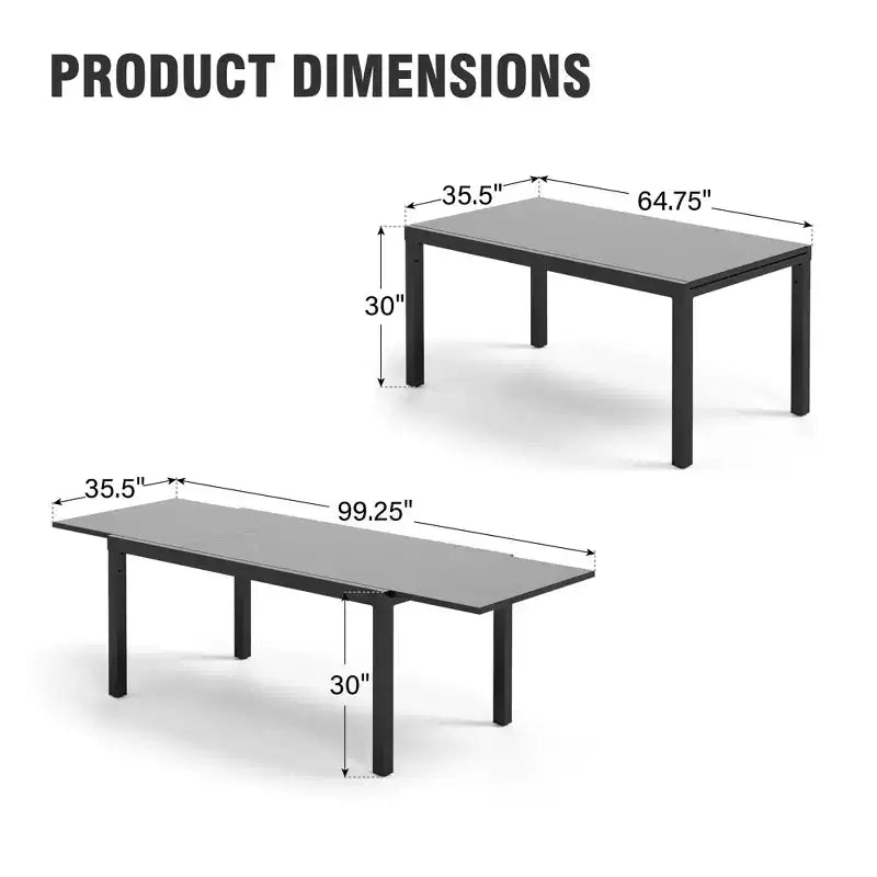 Captiva Designs 7pc Outdoor Patio Expandable Steel Dining Table & Brown Textilene Arm Chairs