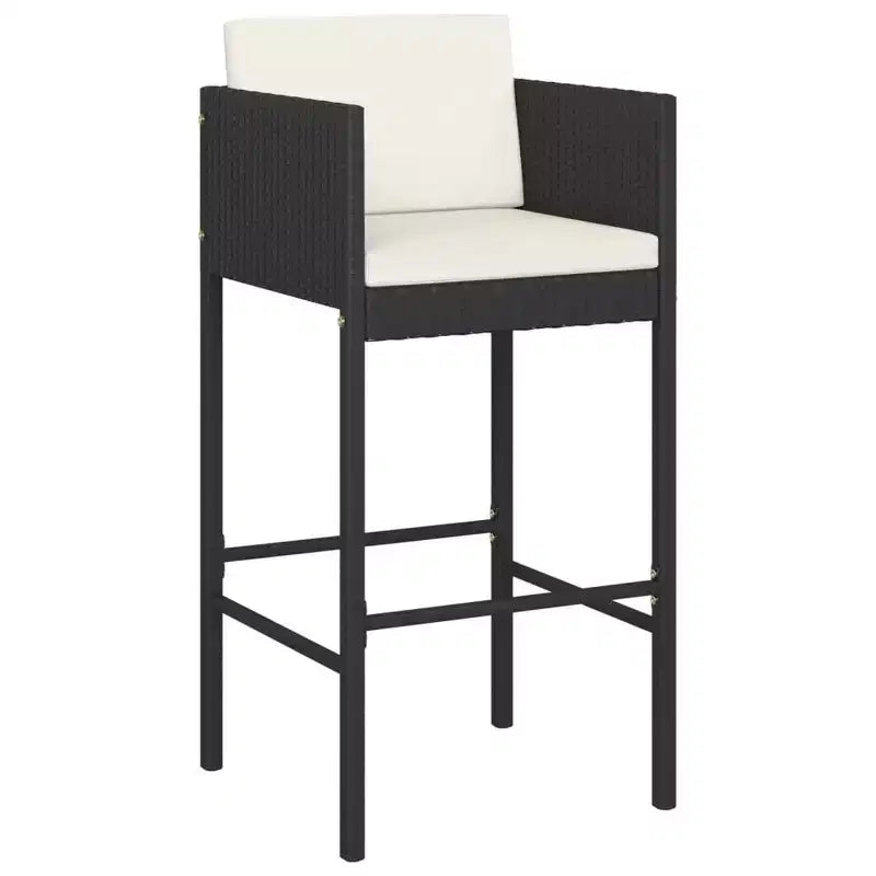 vidaXL Patio Bar Set with Cushions Table and Stool Outdoor Black Poly Rattan