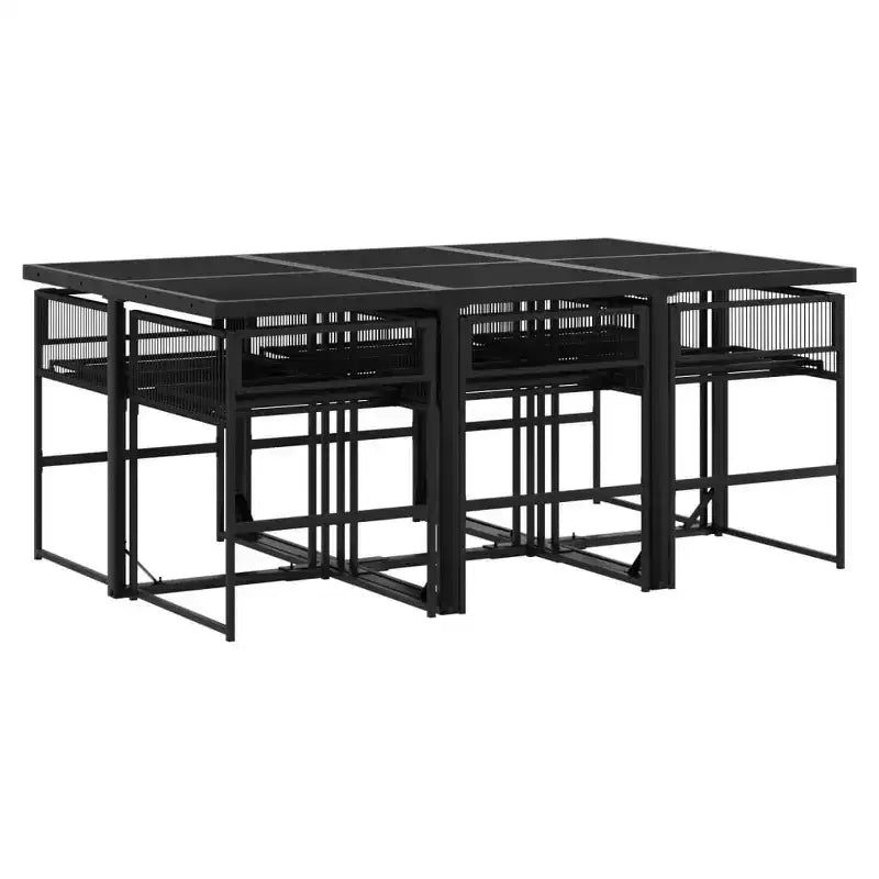 vidaXL Patio Dining Set with Cushions Outdoor Table and Chair Black Poly Rattan