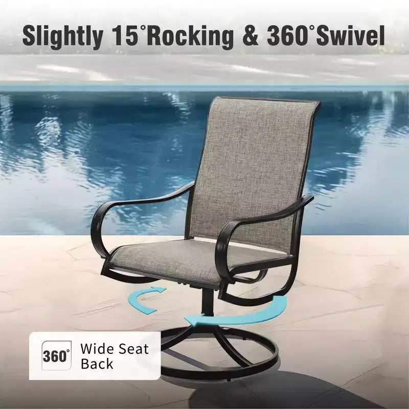 Captiva Designs 5pc Outdoor Patio Square Dining Steel Table & Swivel Sling Metal Chairs