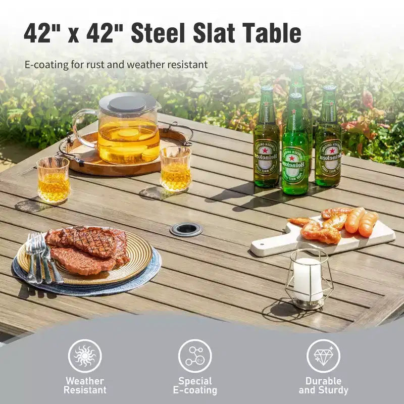 Captiva Designs 5pc Outdoor Patio Square Dining Steel Table & Swivel Sling Metal Chairs