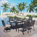 Captiva Designs 7pc Patio Dining Slat-top Expandable Rectangle Steel Table & Stylish Back Metal Chairs