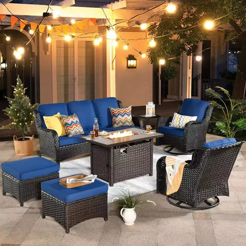HOMLUX Outdoor Swivel Rocking Chairs with Fire Pit Table Set Patio Furniture Set