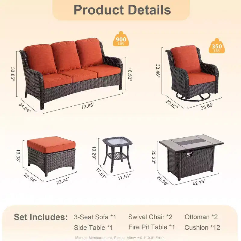 HOMLUX Outdoor Swivel Rocking Chairs with Fire Pit Table Set Patio Furniture Set
