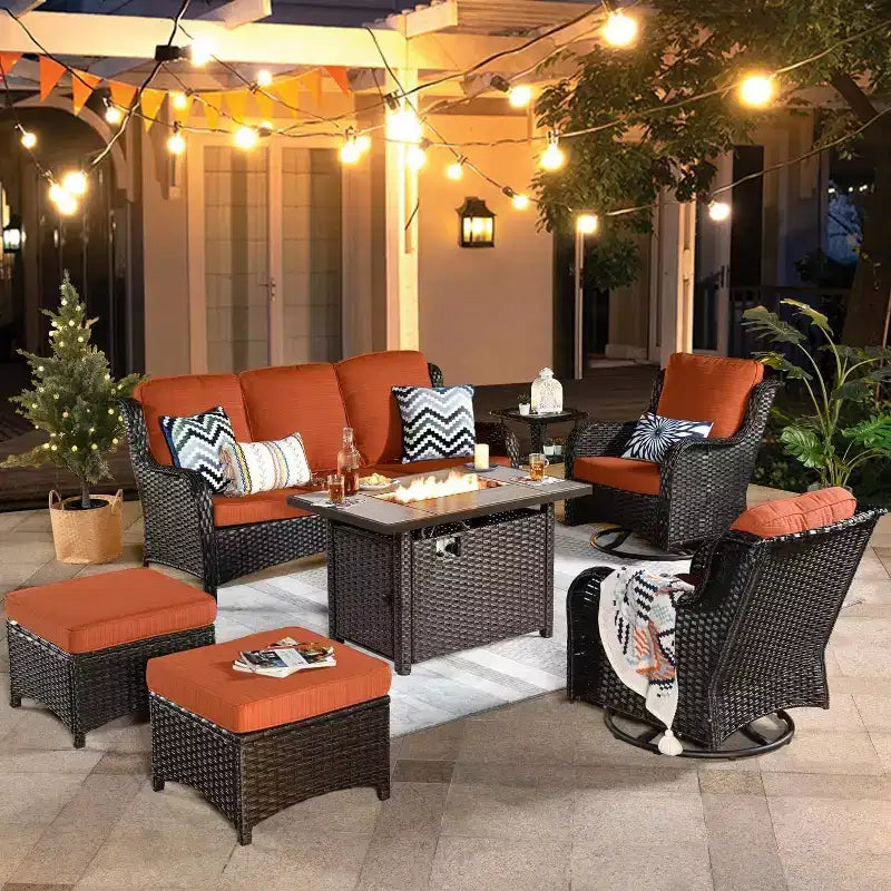 HOMLUX Outdoor Swivel Rocking Chairs with Fire Pit Table Set Patio Furniture Set