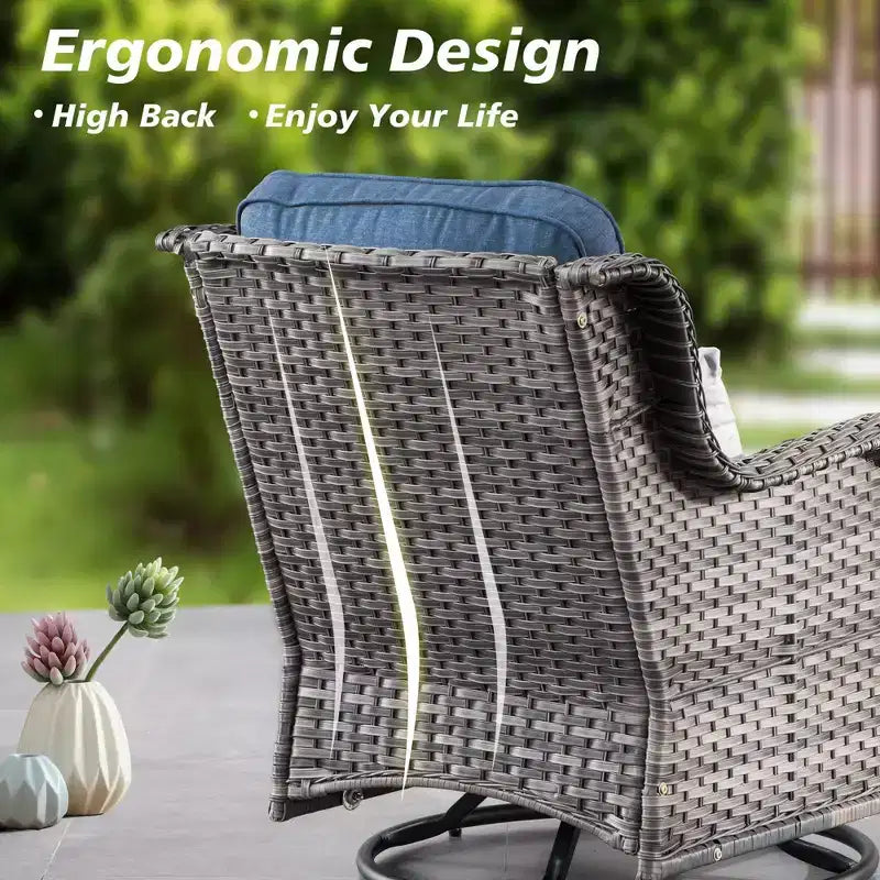 HOMLUX Outdoor Swivel Rocking Chairs with Fire Pit Table Set Patio Furniture Set