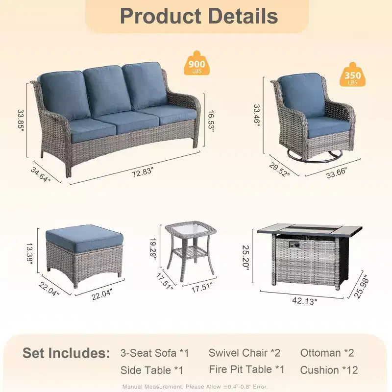 HOMLUX Outdoor Swivel Rocking Chairs with Fire Pit Table Set Patio Furniture Set