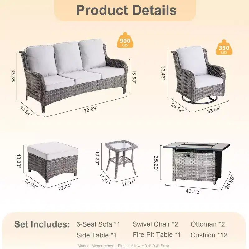 HOMLUX Outdoor Swivel Rocking Chairs with Fire Pit Table Set Patio Furniture Set