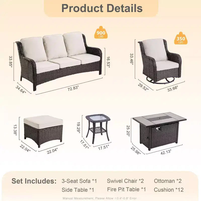 HOMLUX Outdoor Swivel Rocking Chairs with Fire Pit Table Set Patio Furniture Set