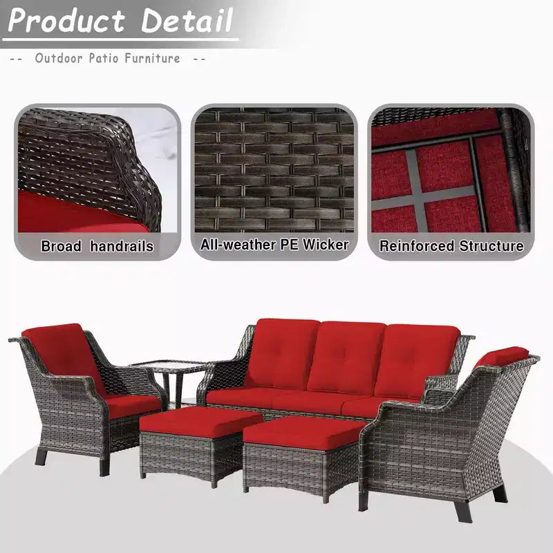 UPTIOT 6-Pieces Wicker Outdoor Patio Furniture Sets