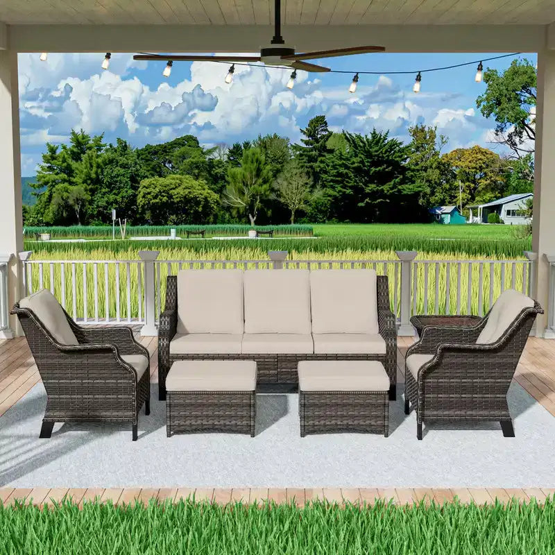 UPTIOT 6-Pieces Wicker Outdoor Patio Furniture Sets