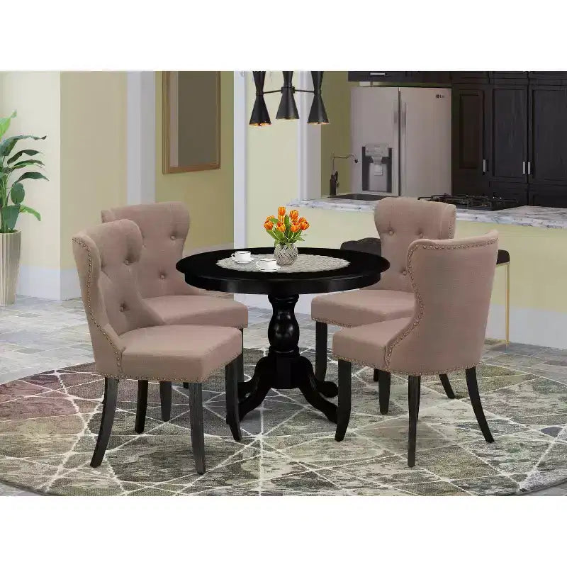 HomeStock 5-Piece Wire Brushed Black Finish Solid Wood Top Dining table with 4 Chairs