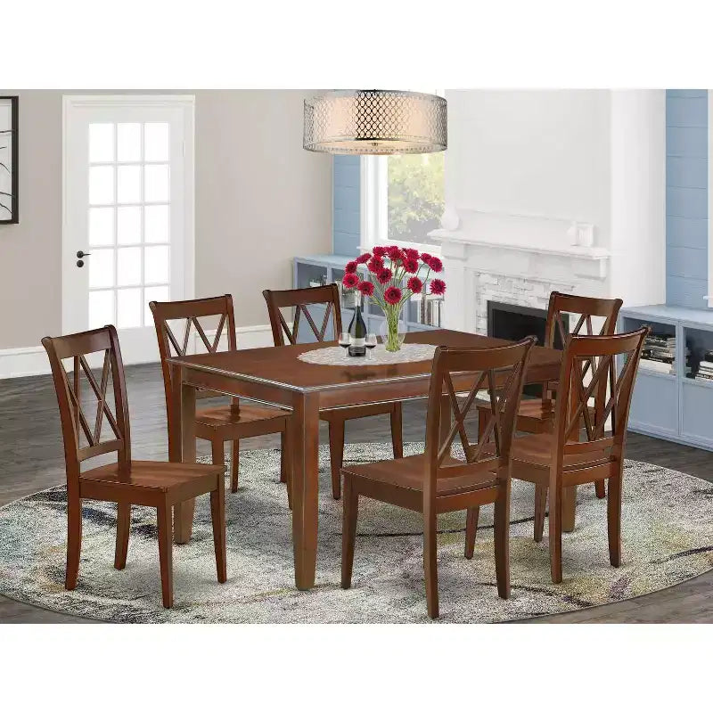 Mid-Century Dining Set - 7Pc Rectangular Table & 6 Chairs - Modern Retro Design