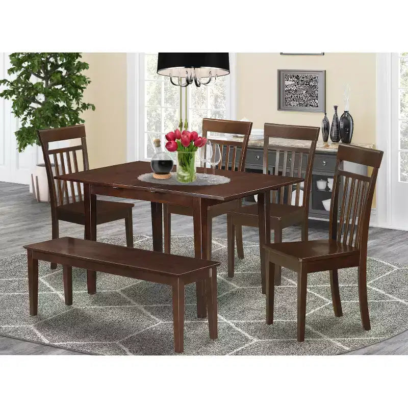 Small Space Dinette Set - 7 Piece Rectangular Table & 6 Chairs - Solid Wood Dining Set