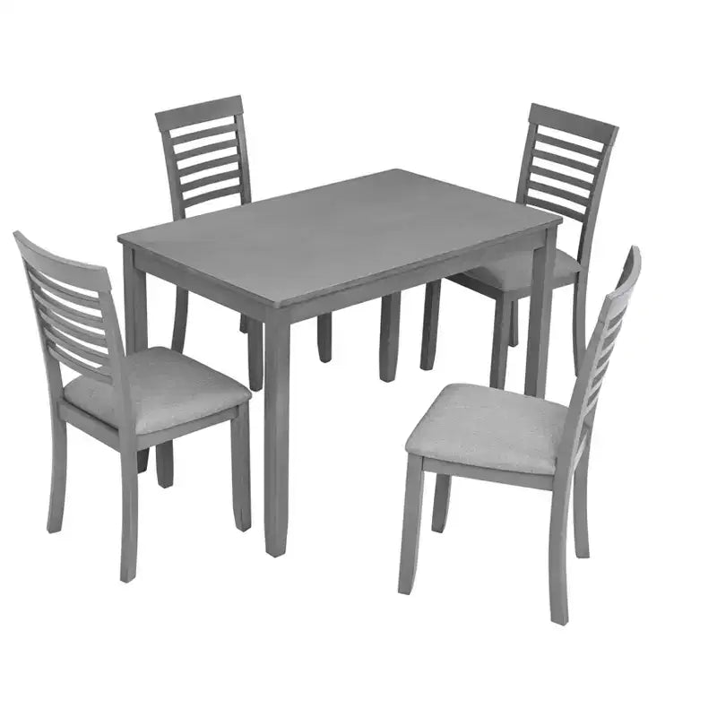 MAYEERTY 5-Piece Modern Dining Set, Rectangular Wooden Table 4 Upholstered Chairs, Kitchen Dining Room, Gray