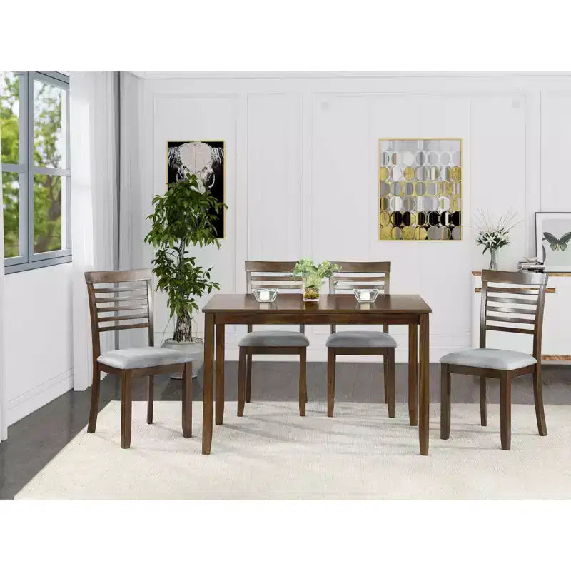 MAYEERTY 5-Piece Modern Dining Set, Rectangular Wooden Table 4 Upholstered Chairs, Kitchen Dining Room, Gray