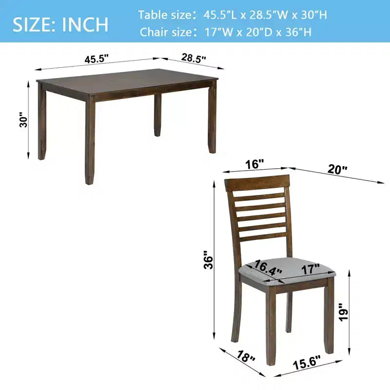 MAYEERTY 5-Piece Modern Dining Set, Rectangular Wooden Table 4 Upholstered Chairs, Kitchen Dining Room, Gray