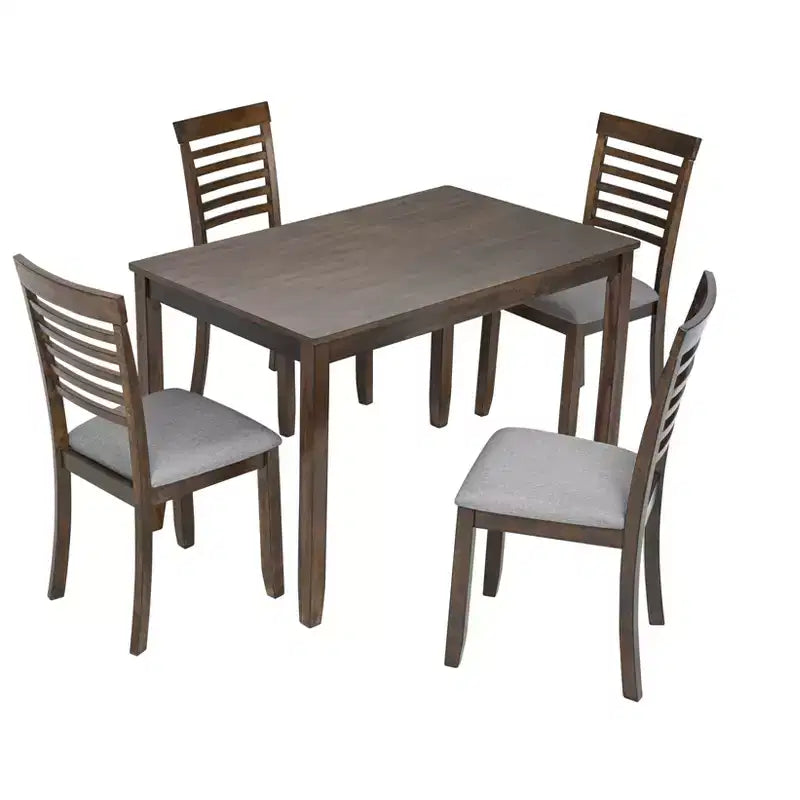 MAYEERTY 5-Piece Modern Dining Set, Rectangular Wooden Table 4 Upholstered Chairs, Kitchen Dining Room, Gray
