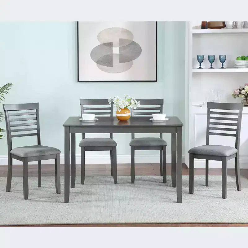 MAYEERTY 5-Piece Modern Dining Set, Rectangular Wooden Table 4 Upholstered Chairs, Kitchen Dining Room, Gray