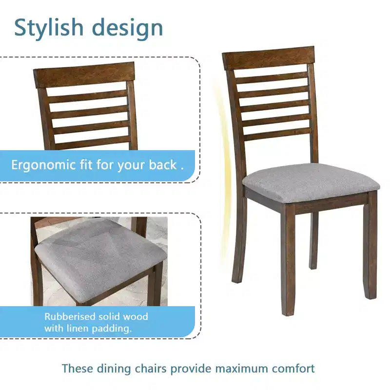 MAYEERTY 5-Piece Modern Dining Set, Rectangular Wooden Table 4 Upholstered Chairs, Kitchen Dining Room, Gray