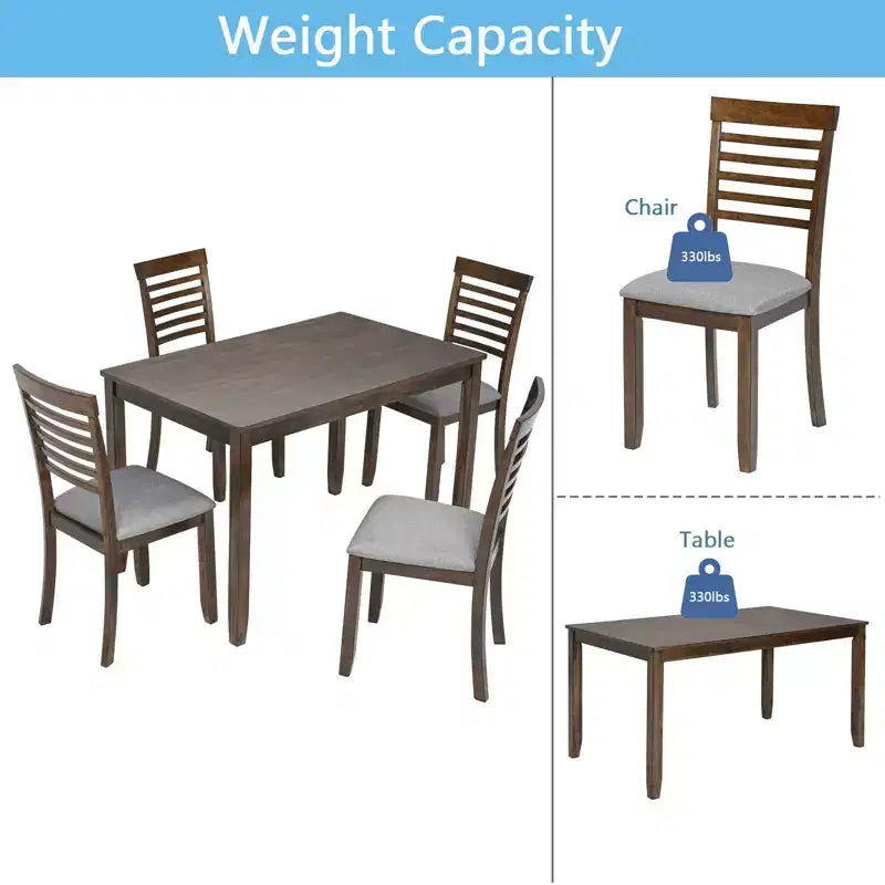 MAYEERTY 5-Piece Modern Dining Set, Rectangular Wooden Table 4 Upholstered Chairs, Kitchen Dining Room, Gray