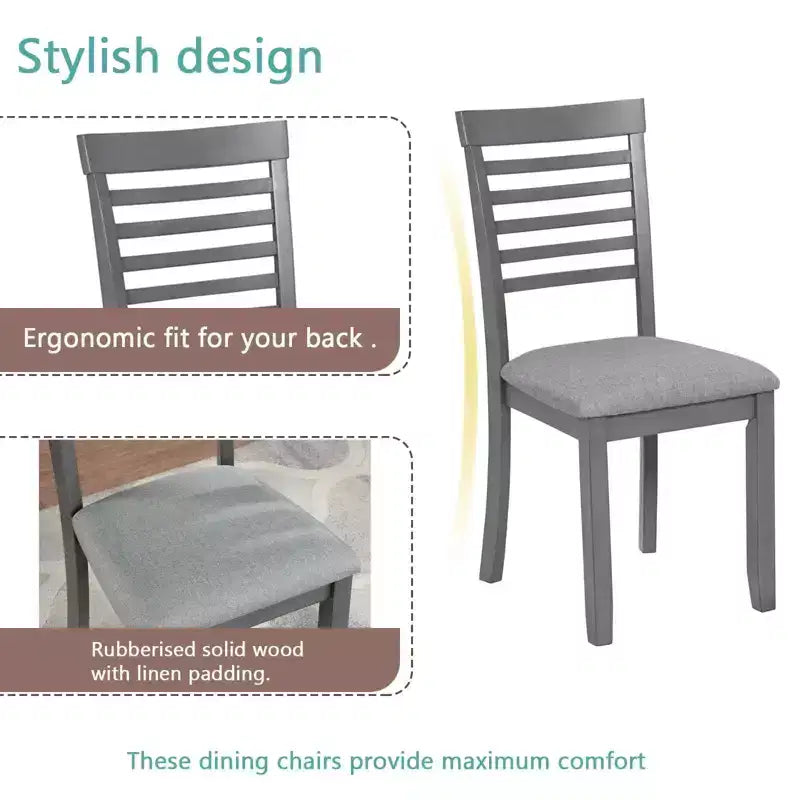 MAYEERTY 5-Piece Modern Dining Set, Rectangular Wooden Table 4 Upholstered Chairs, Kitchen Dining Room, Gray