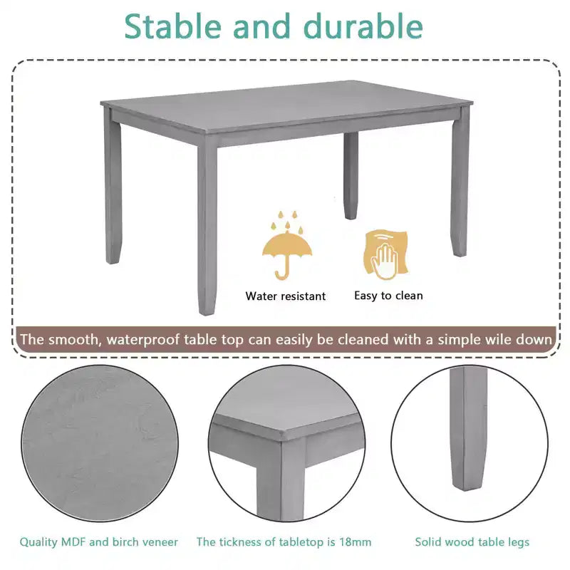 MAYEERTY 5-Piece Modern Dining Set, Rectangular Wooden Table 4 Upholstered Chairs, Kitchen Dining Room, Gray