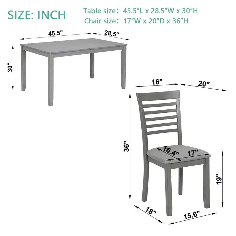MAYEERTY 5-Piece Modern Dining Set, Rectangular Wooden Table 4 Upholstered Chairs, Kitchen Dining Room, Gray