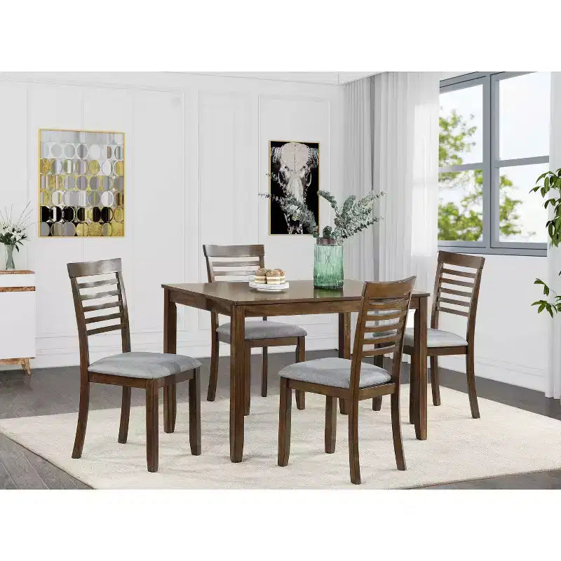 MAYEERTY 5-Piece Modern Dining Set, Rectangular Wooden Table 4 Upholstered Chairs, Kitchen Dining Room, Gray