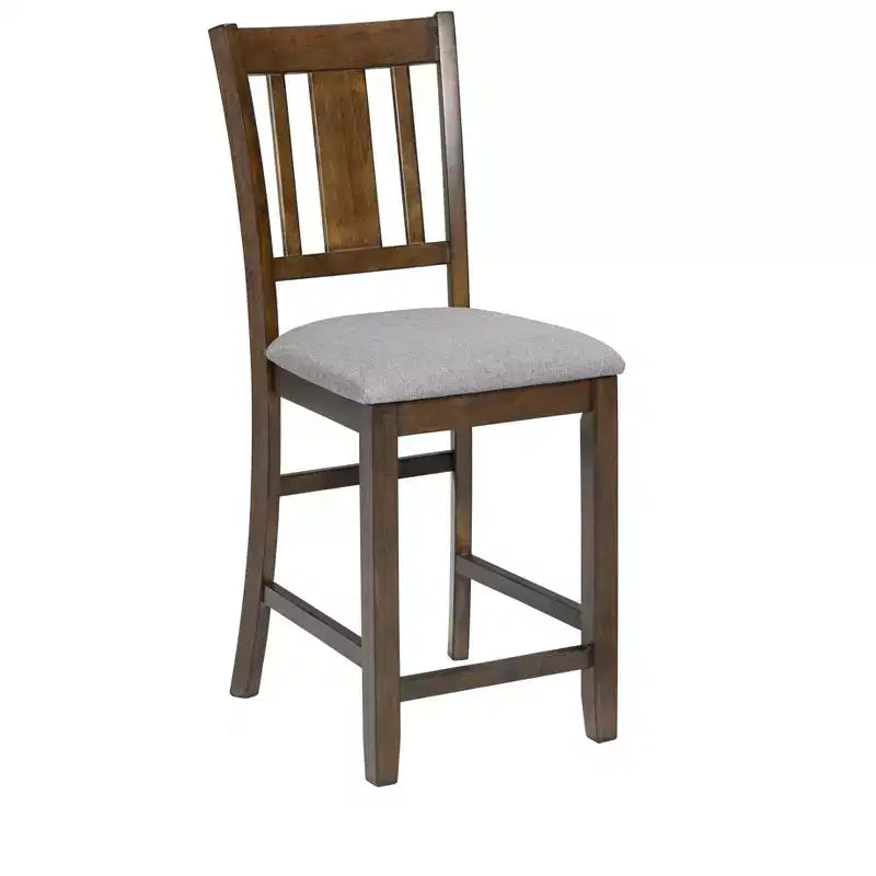 MAYEERTY 5-Piece Counter Height Dining Set, Square Wooden Table 4 Upholstered Chairs, Small Space Kitchen, Walnut