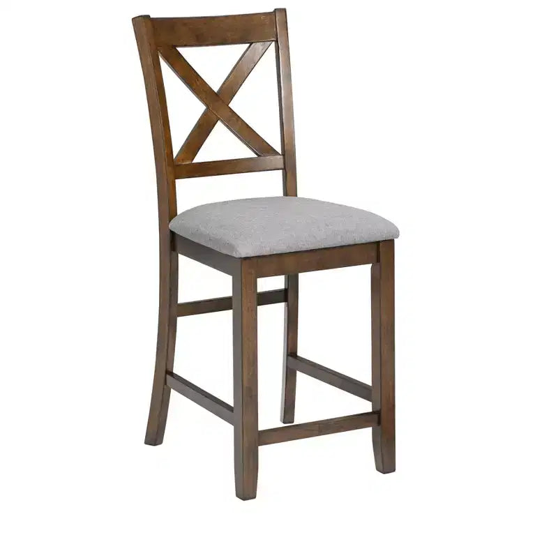 MAYEERTY 5-Piece Counter Height Dining Set, Square Wooden Table 4 Upholstered Chairs, Small Space Kitchen, Walnut
