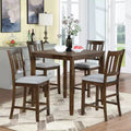 MAYEERTY 5-Piece Counter Height Dining Set, Square Wooden Table 4 Upholstered Chairs, Small Space Kitchen, Walnut
