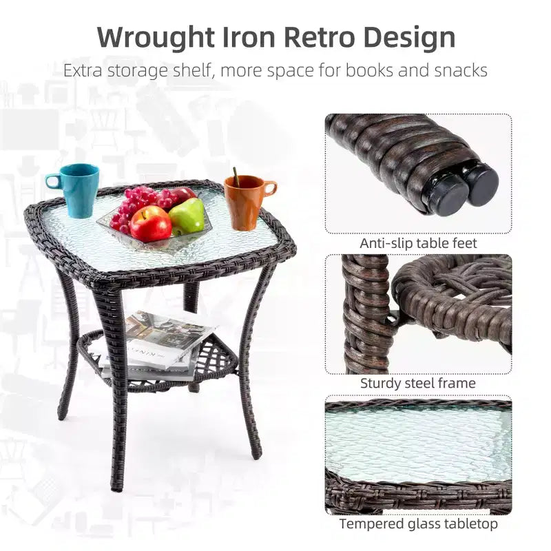 COZONY 3-Piece Outdoor Wicker Swivel Rocker Patio Set with 360 Swivel Rocking Chairs & Tempered Glass Side Table for Balcony Garden Deck