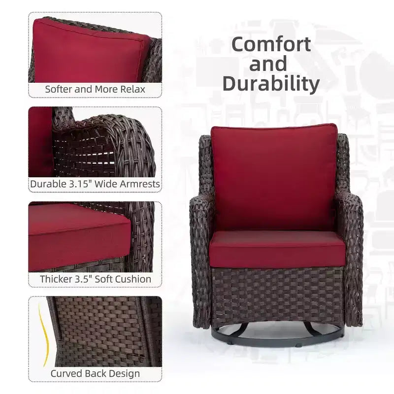COZONY 3-Piece Outdoor Wicker Swivel Rocker Patio Set with 360 Swivel Rocking Chairs & Tempered Glass Side Table for Balcony Garden Deck