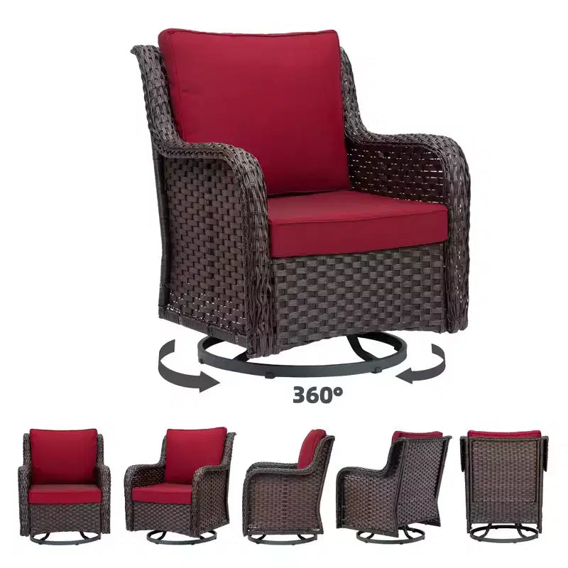 COZONY 3-Piece Outdoor Wicker Swivel Rocker Patio Set with 360 Swivel Rocking Chairs & Tempered Glass Side Table for Balcony Garden Deck