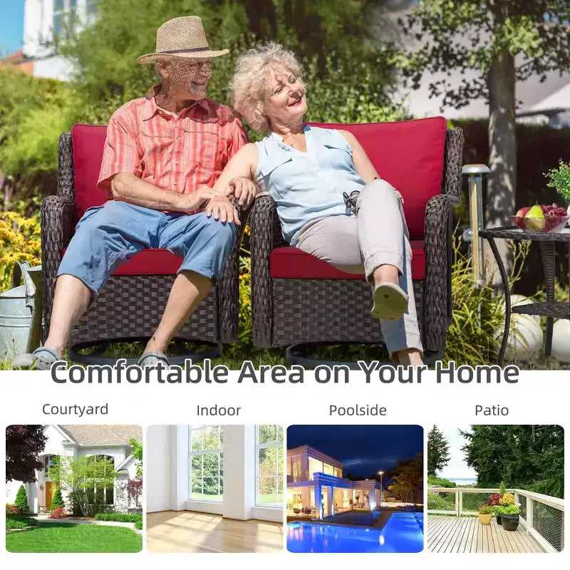 COZONY 3-Piece Outdoor Wicker Swivel Rocker Patio Set with 360 Swivel Rocking Chairs & Tempered Glass Side Table for Balcony Garden Deck