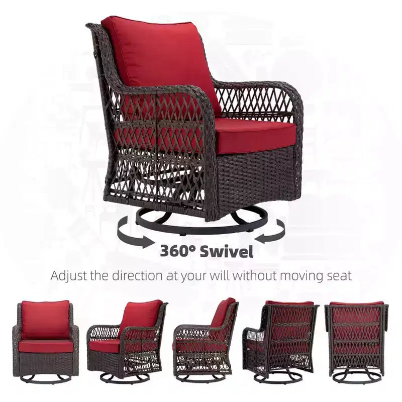 COZONY 3-Piece Outdoor Wicker Swivel Rocker Patio Set with 360 Swivel Rocking Chairs & Tempered Glass Side Table for Balcony Garden Deck