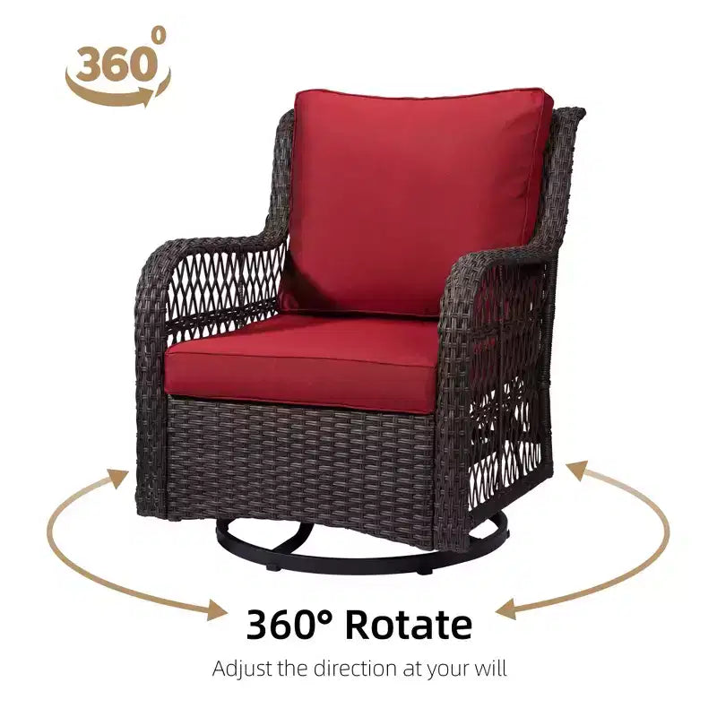 COZONY 3-Piece Outdoor Wicker Swivel Rocker Patio Set with 360 Swivel Rocking Chairs & Tempered Glass Side Table for Balcony Garden Deck